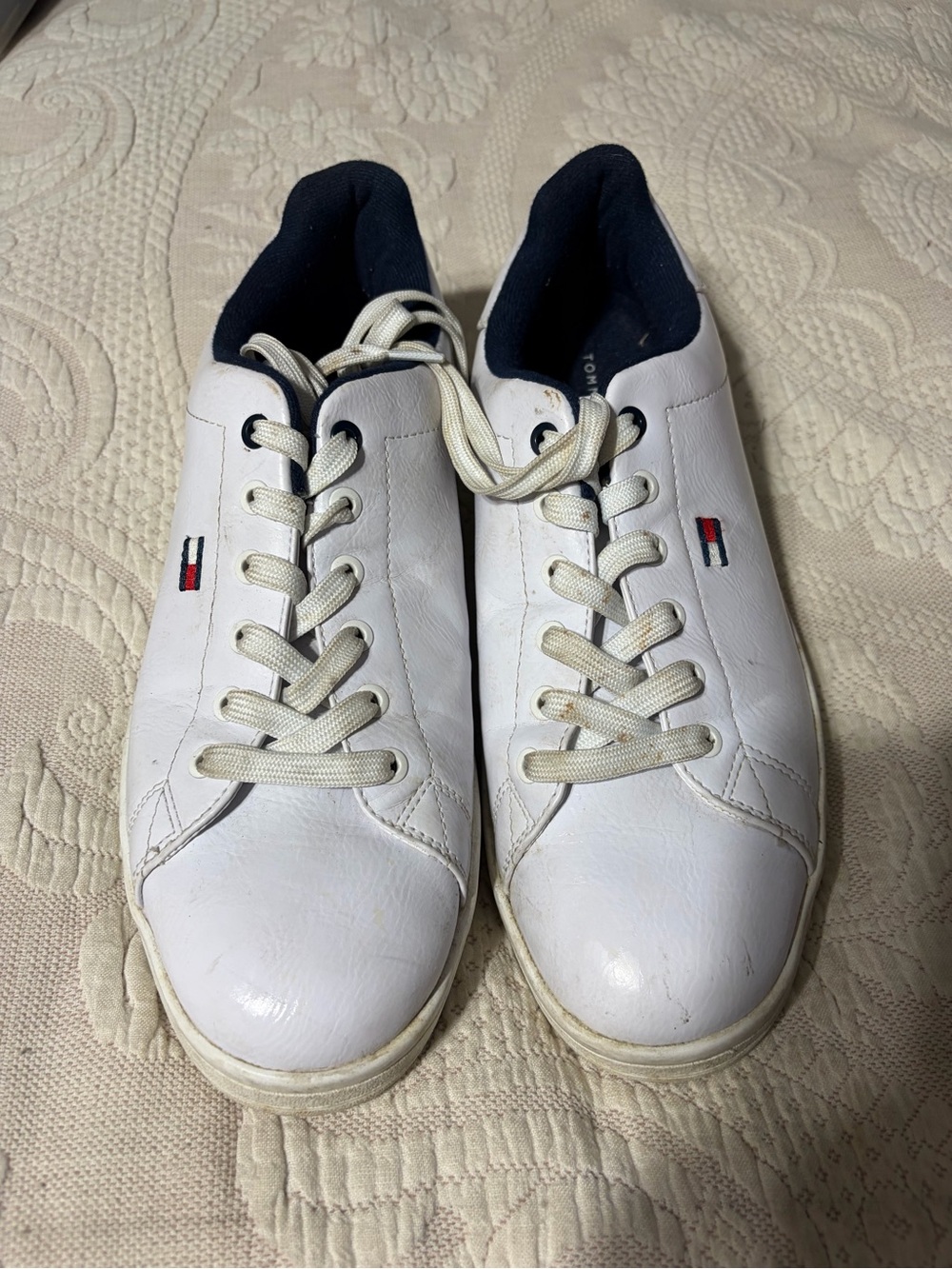Tommy Hilfiger Men's White Low-Top Leather Sneakers sz 10.5 quiet luxury tennis